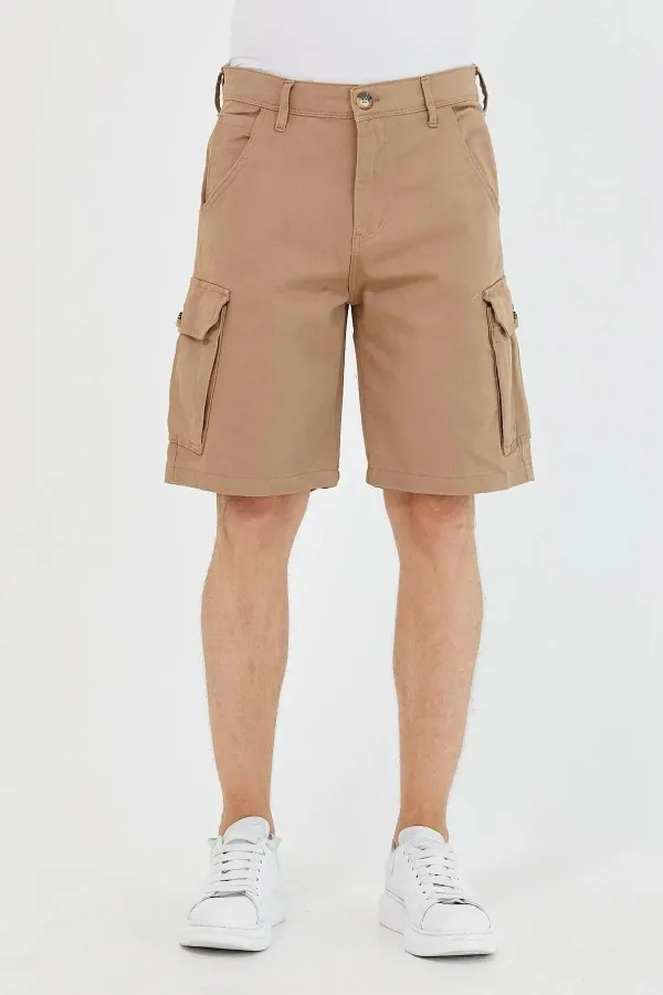 Short cargo flexible en coton pour homme avec poches