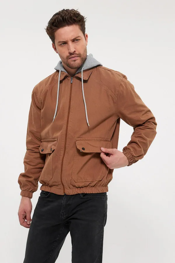 Veste en jean à capuche unisexe en coton avec col polo zippé