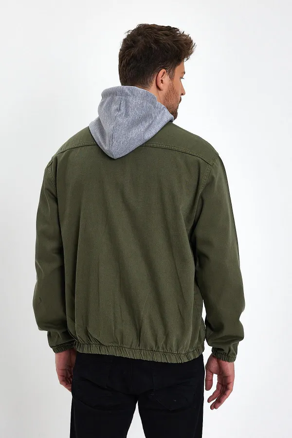 Unisex Pamuklu Fermuarlı Polo Yaka Kapüşonlu Kot Ceket