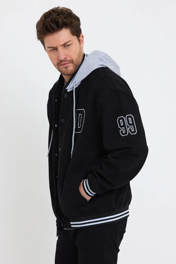 Unisex Pamuklu Kapüşonlu Oversize Kot Kolej Ceket