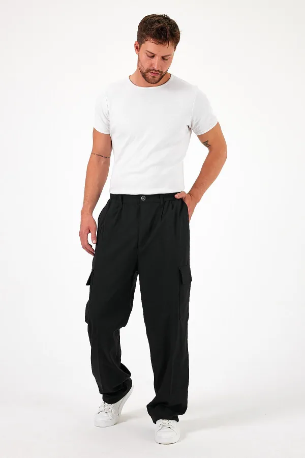 Pantalon cargo ample et flexible pour homme avec poches