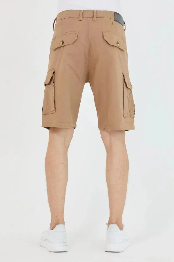 Short cargo flexible en coton pour homme avec poches