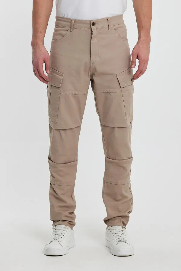 Men's Flexible Cargo Pants with Stitched Detail and Pockets