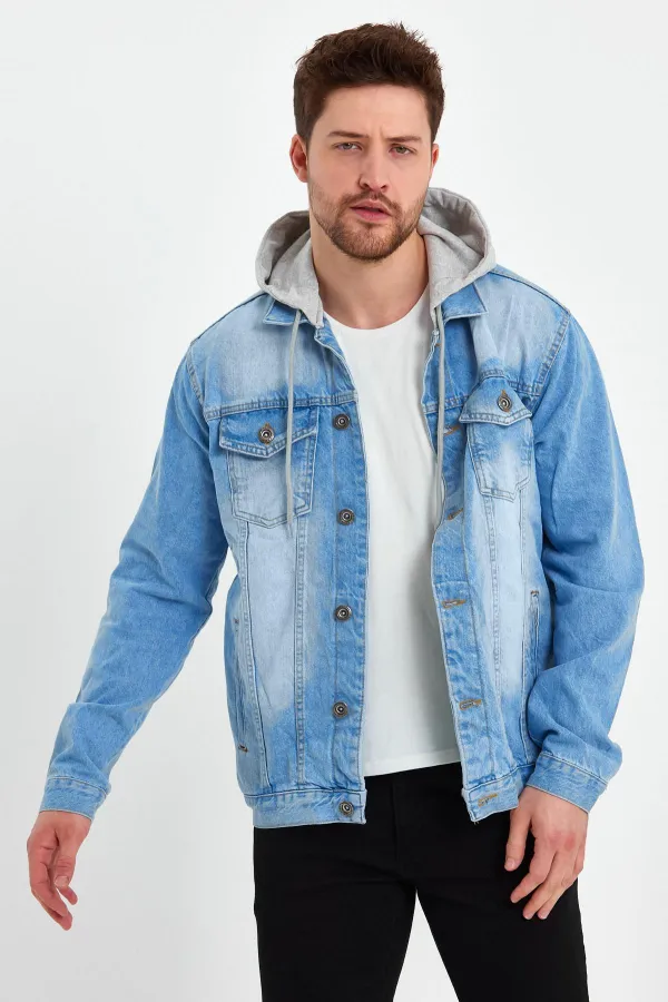 Veste en jean à capuche en coton pour homme