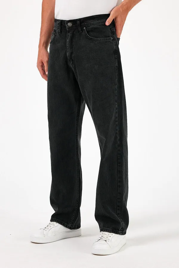 Jean baggy taille haute en coton pour homme