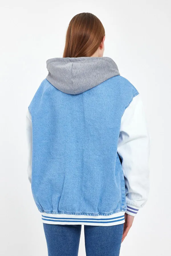 Unisex Pamuklu Kapüşonlu Oversize Kot Kolej Ceket