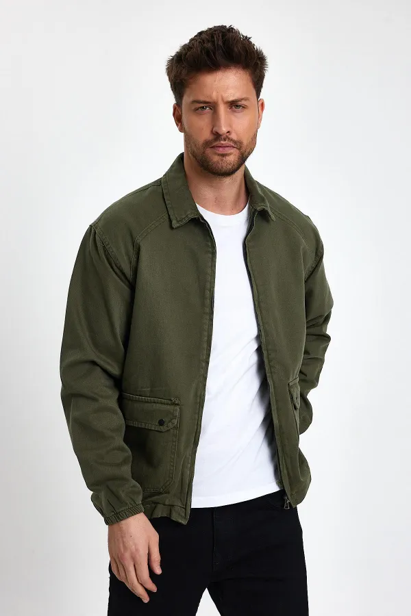 Veste en jean unisexe en coton à col polo zippé