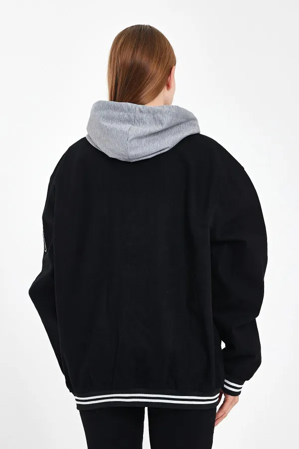 Unisex Pamuklu Kapüşonlu Oversize Kot Kolej Ceket