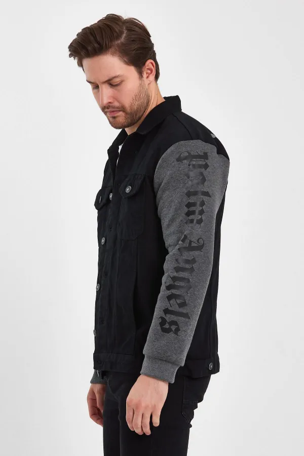 Veste en jean à col polo imprimé en coton pour homme