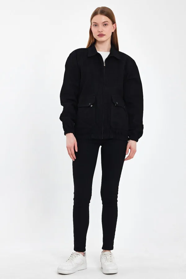 Veste en jean unisexe en coton à col polo zippé