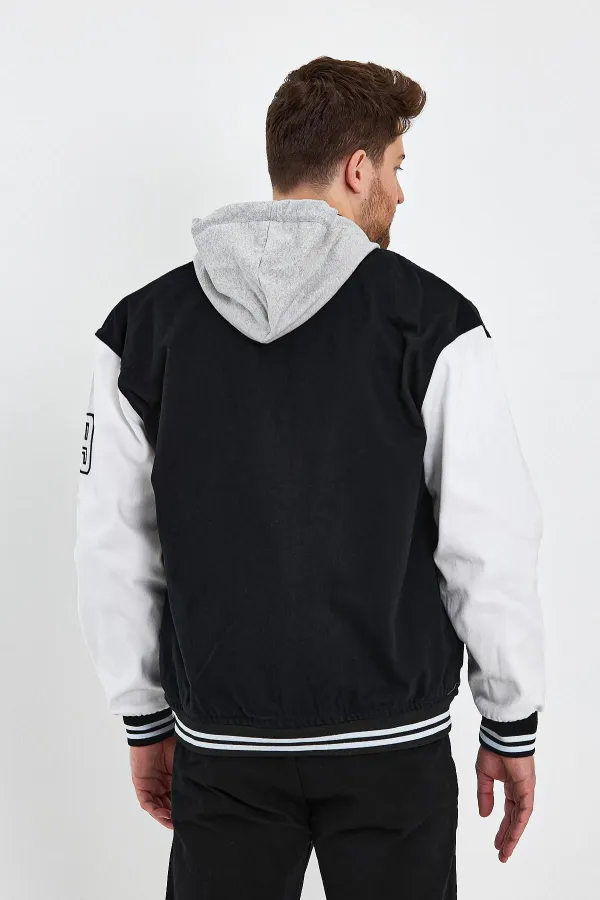 Erkek Pamuklu Kapüşonlu İçi Kürklü Kot Kolej Ceket