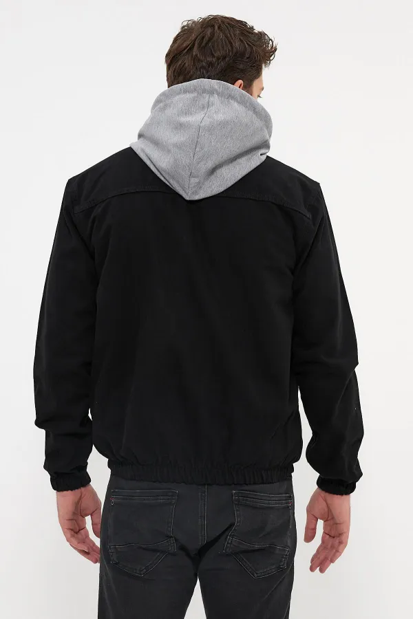 Veste en jean à capuche zippée en coton pour homme avec doublure en fourrure