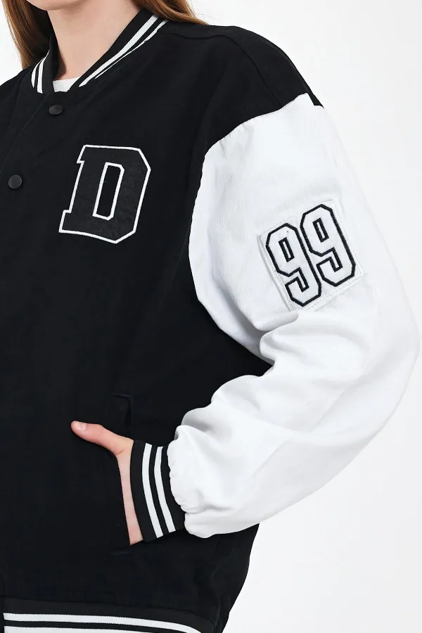 Veste universitaire surdimensionnée en denim et coton unisexe