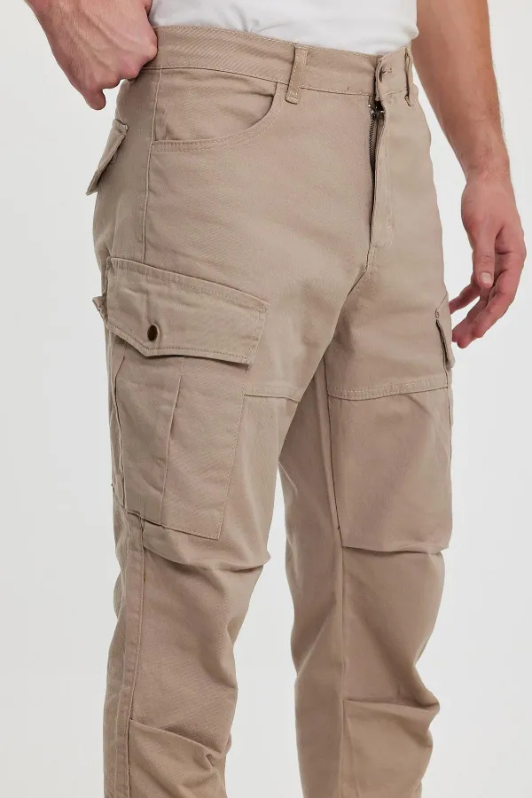 Men's Flexible Cargo Pants with Stitched Detail and Pockets