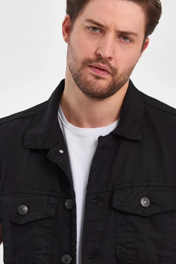 Gilet en jean classique à col polo en coton pour homme