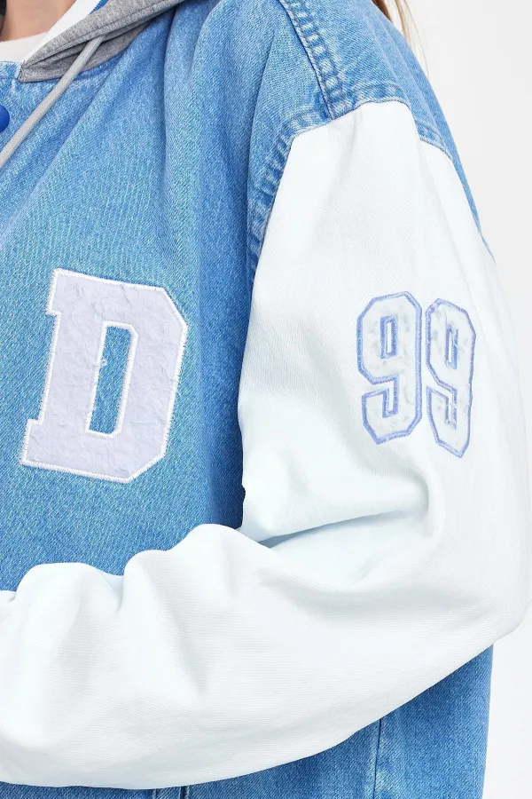 Unisex Pamuklu Kapüşonlu Oversize Kot Kolej Ceket