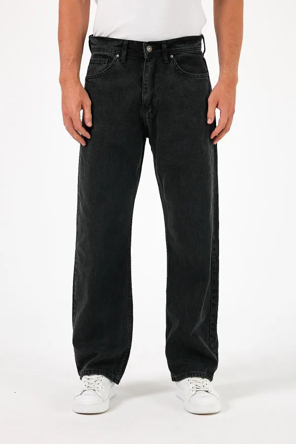 Jean baggy taille haute en coton pour homme