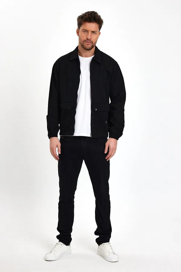 Veste en jean unisexe en coton à col polo zippé