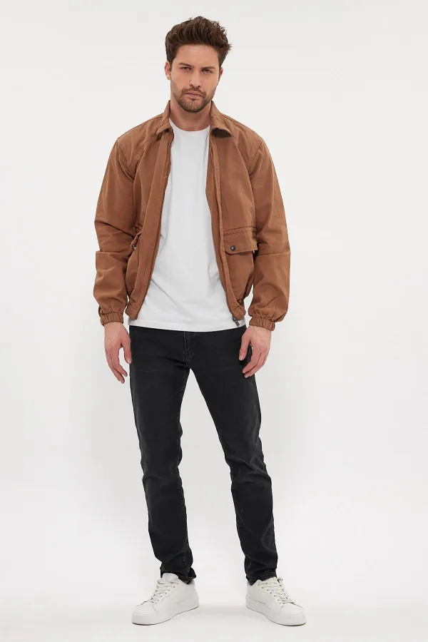 Veste en jean unisexe en coton à col polo zippé