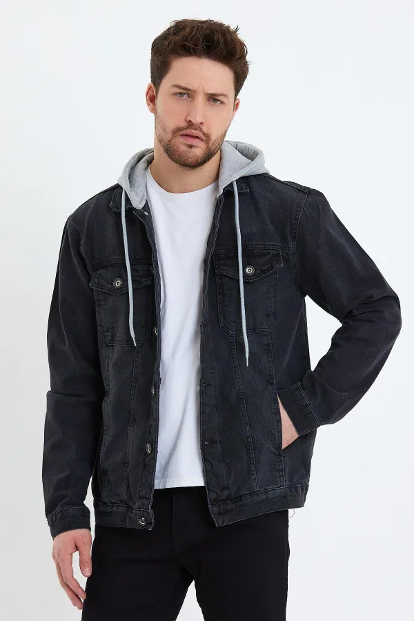 Erkek Pamuklu Kapüşonlu Kot Ceket