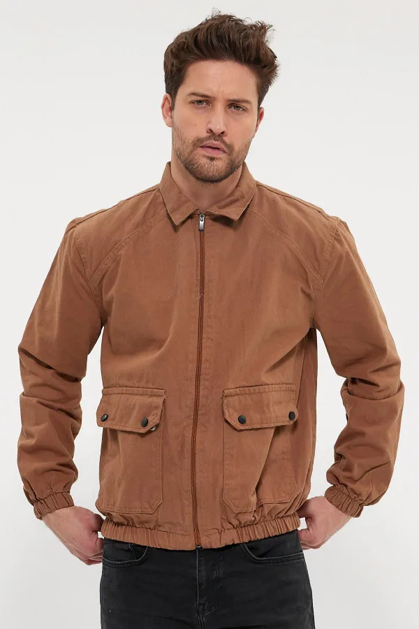 Veste en jean unisexe en coton à col polo zippé