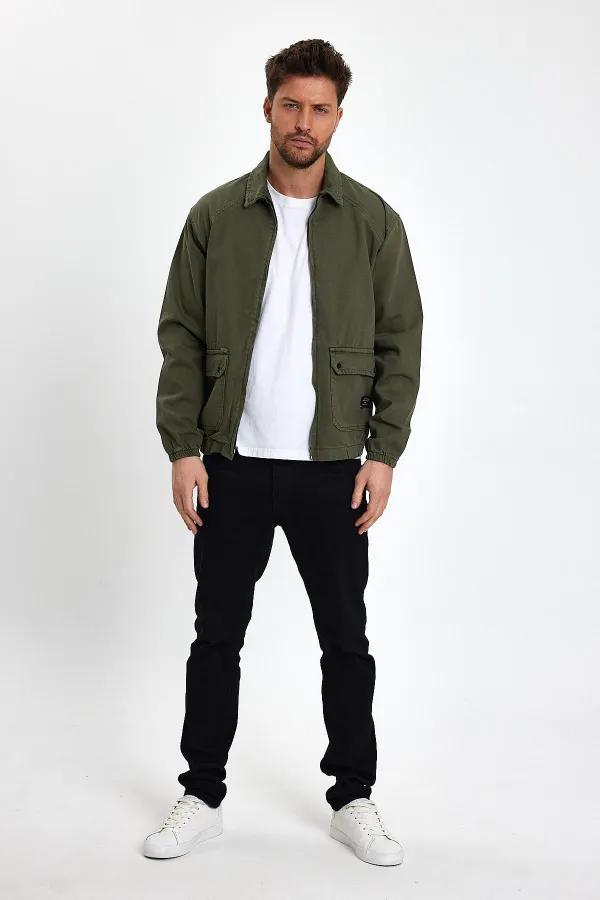 Veste en jean unisexe en coton à col polo zippé