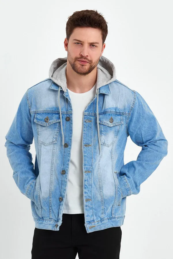 Veste en jean à capuche en coton pour homme