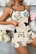 2 Parça Kelebek Baskılı Şortlu Pijama Takımı