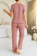 Ensemble pyjama à manches courtes en coton rose poudré
