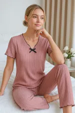 Ensemble pyjama à manches courtes en coton rose poudré