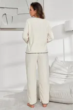 V Yaka Pamuklu Düğmeli Uzun Pijama Takımı