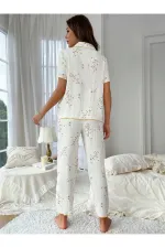 Floral Printed Pocket Detailed Buttoned Casual Pajama Set
