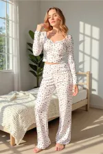 Çiçek Baskılı Pamuklu Kısa Kollu Pijama Takımı