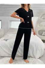 Cotton Cherry Patterned V-Neck Pajama Set