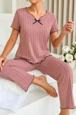 Ensemble pyjama à manches courtes en coton rose poudré