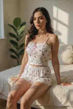 Ensemble pyjama d'été rose avec nœud et short