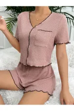 Gül Kurusu Pamuklu Özel Örme Kumaş Pijama Takımı