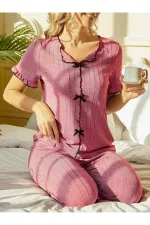 Yazlık Fiyonk Detaylı Siyah Pijama Takımı