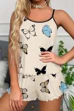 2 Parça Kelebek Baskılı Şortlu Pijama Takımı