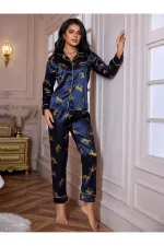 Leopar Desenli Baskılı Uzun Pijama Takımı