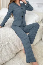 Pamuklu Mor Fiyonk Detaylı Mevsimlik Pijama Takımı