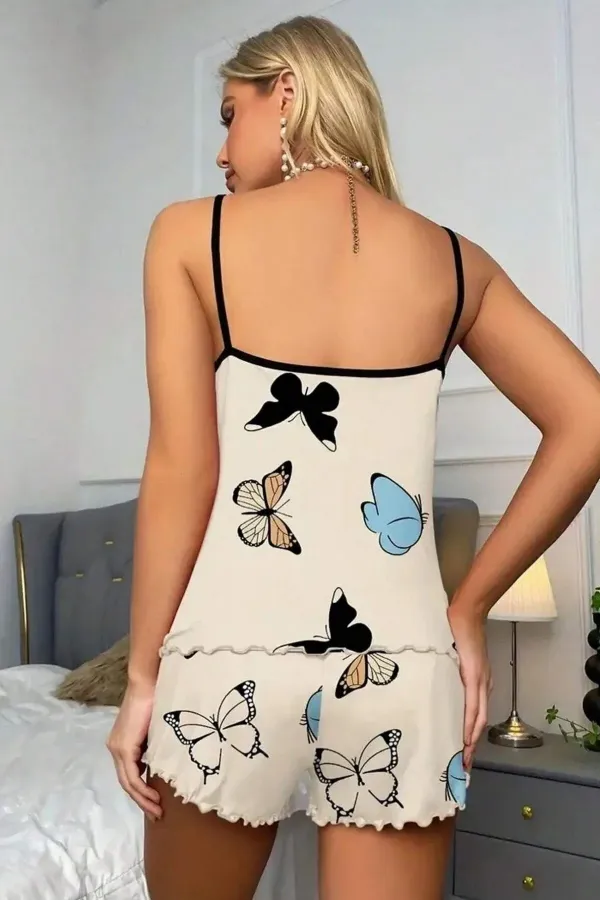 2 Parça Kelebek Baskılı Şortlu Pijama Takımı