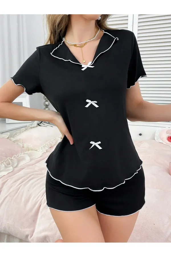 Ensemble pyjama short en coton à imprimé floral écru