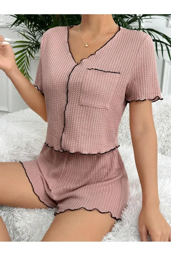 Gül Kurusu Pamuklu Özel Örme Kumaş Pijama Takımı