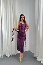 Robe à volants en mousseline à sequins violette en gros