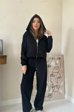 Toptan Siyah İnce Kadife Takım