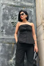 Ensemble haut court et pantalon boutonné sans bretelles noir en gros