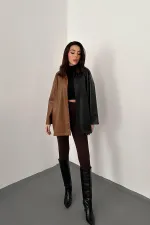 Chemise en cuir noir à boutons-pression, vente en gros