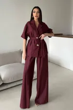 Toptan Bordo Keten Gömlekli Takım