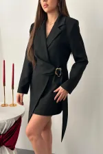 Robe veste noire à boucle latérale en gros